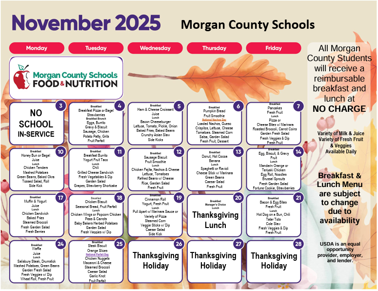 November 2025 Cafeteria Menu