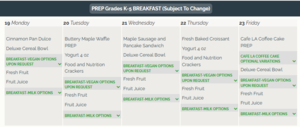Breakfast menu / Menú de desayuno