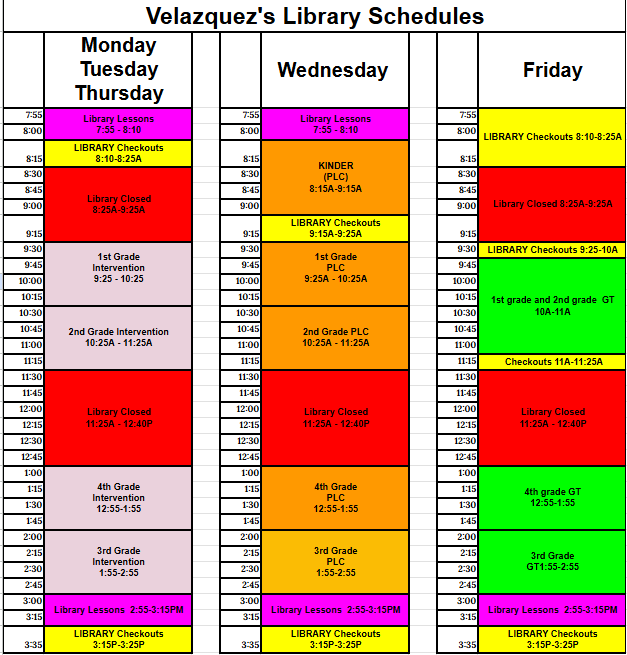 Library Comprehensive Schedule