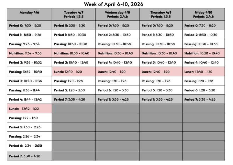 Bell Schedule April 6-10