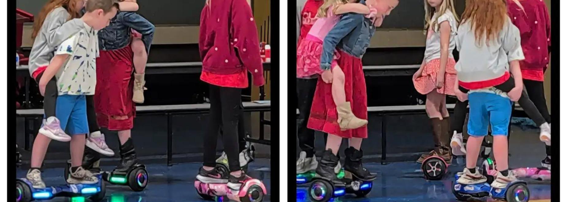 Children performing on hoverboards during a school event.