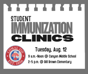 Student Immunization Clinics August 12