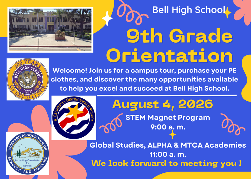 9th Grade Orientation 8.4.26.: STEM Magnet Program 9:00 a.m. Global Studies, ALPHA & MTCA Academies 11:00 a.m. Featured Photo