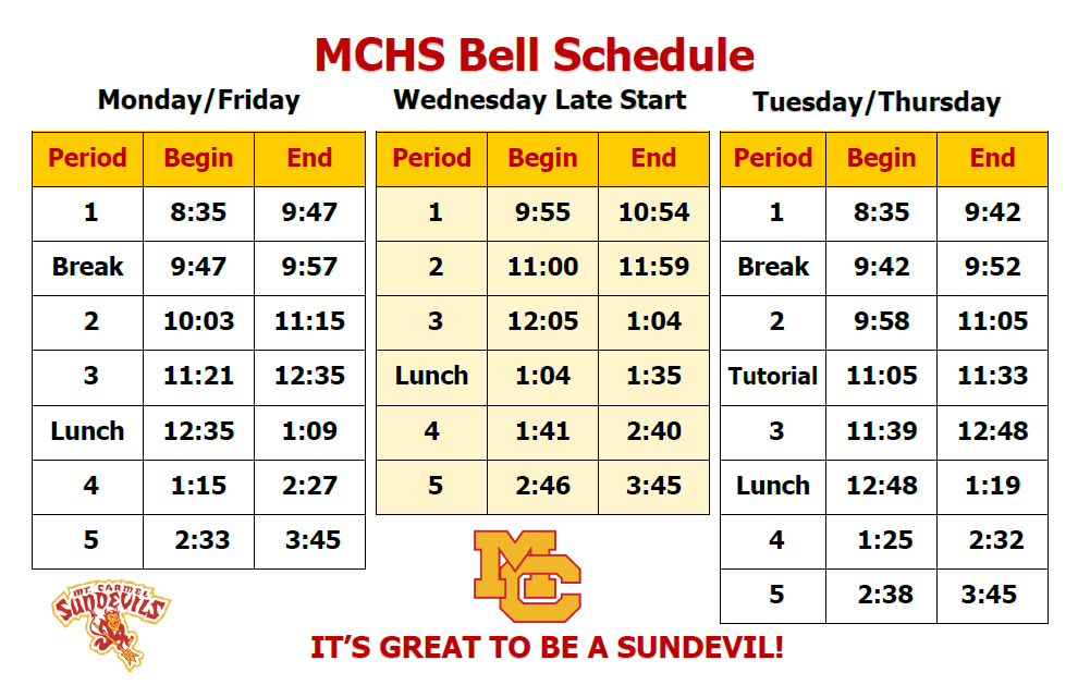 Bell Schedule - Schedules - MT. CARMEL HIGH SCHOOL Bell Schedule - Schedules - MT. CARMEL HIGH SCHOOL