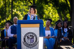 Rebecca Busch speaks at commencement