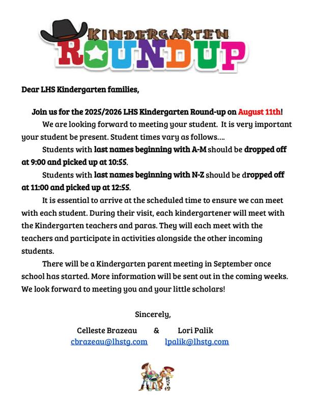 Picture of the Kindergarten round-up flyer.