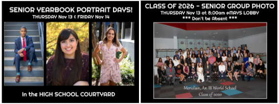 Students sit for portraits; a class picture with Class of 2020 seniors