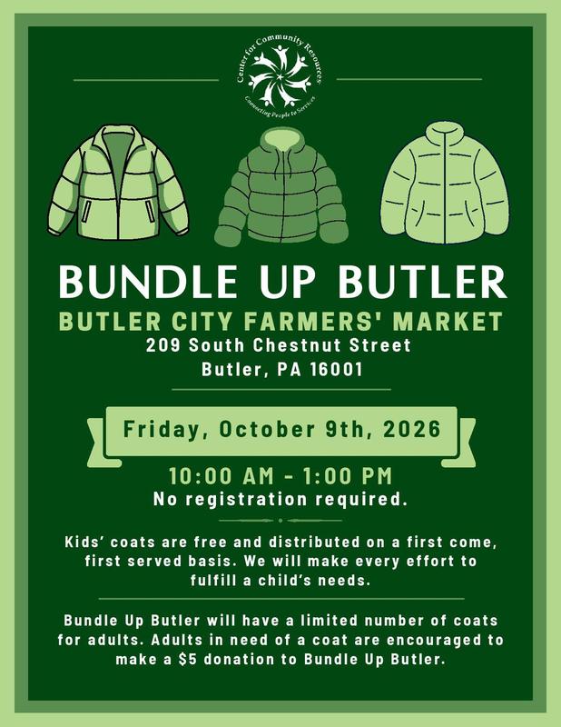 a flyer for bundle up butler - information featured in text