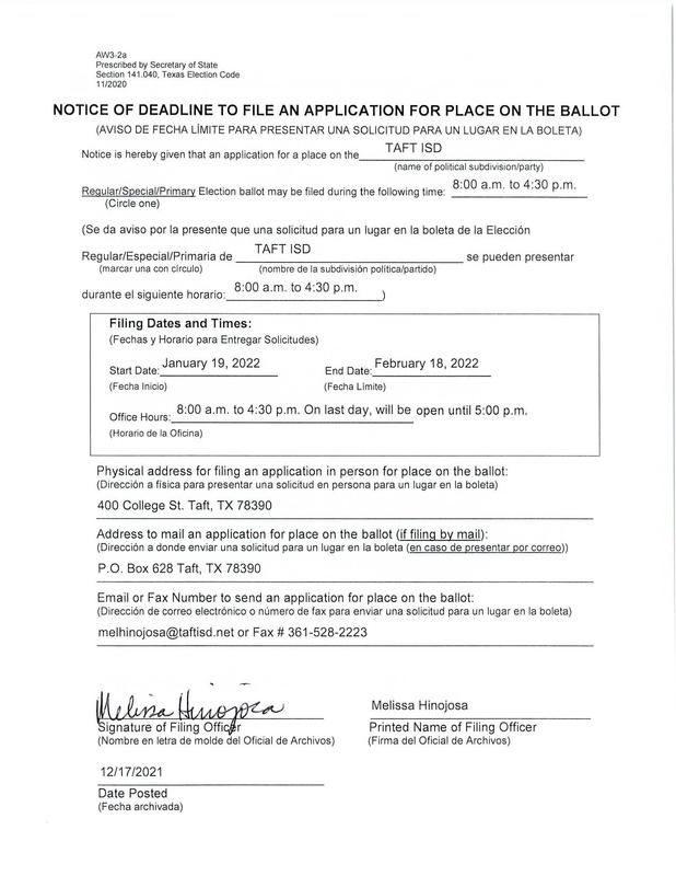 Notice of Deadline to file an application for place on ballot Featured Photo