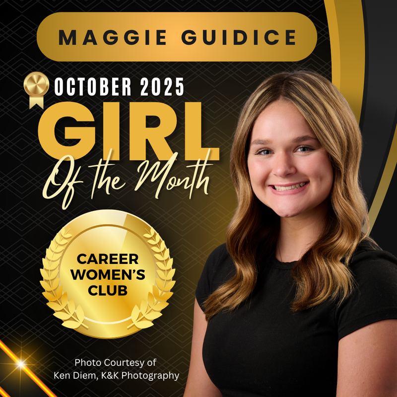 Maggie Guidice senior photo with black and gold designed background