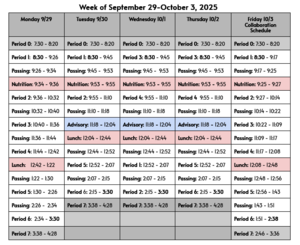 Weekly bell schedule