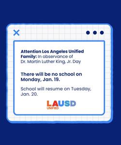MLK No School Monday, January 19, 2026