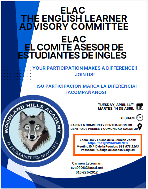 English Language Advisory Committee (ELAC) - April 14, 2026 at 8:30 am - Parent and Community Center Featured Photo