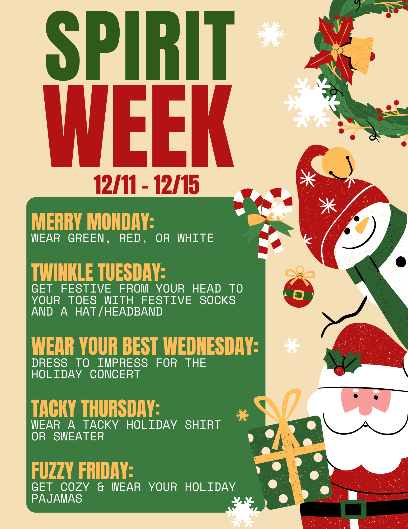 Winter Spirit Week Chattaroy Elementary School