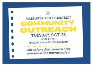 Sign listing Community Outreach Program on Oct. 28