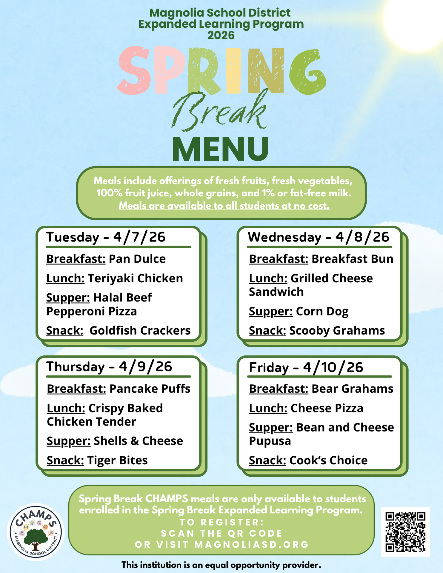 ELP Spring Break Menu 2026