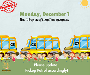 3-bus schedule system resumes December 1, 2025