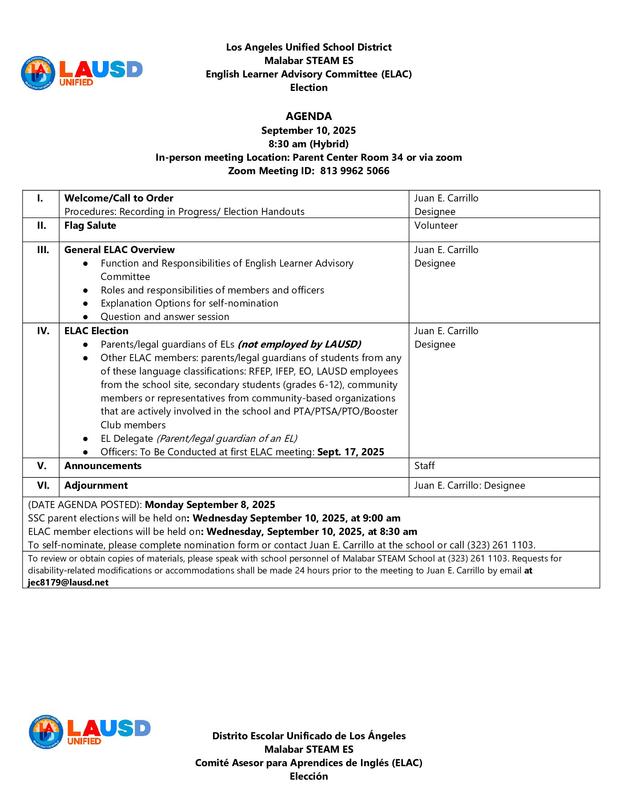 ELAC Election Agenda