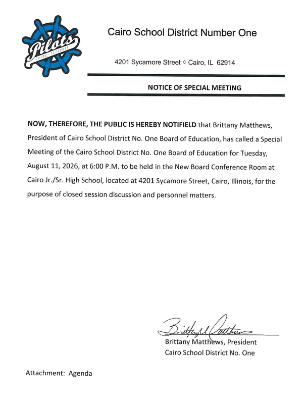 Special Board Meeting - Tuesday, August 11th @6PM Thumbnail Image