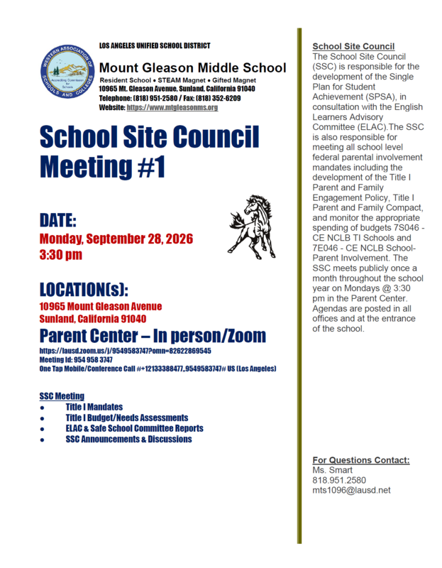 School Site Council Meeting flyer