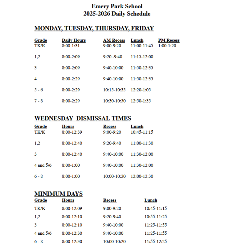 Bell Schedule