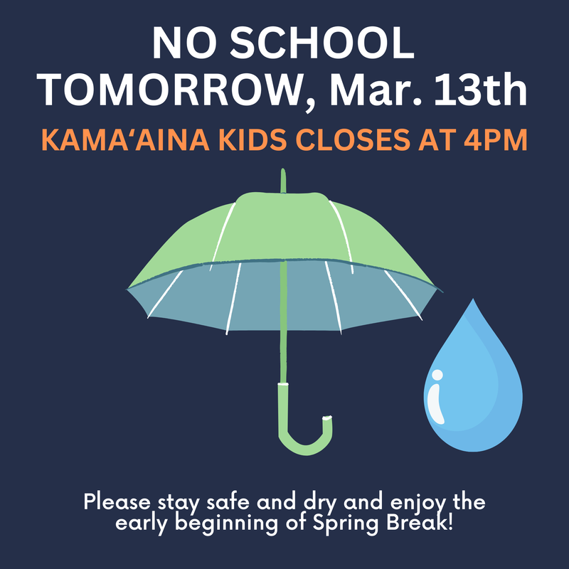 Announcement about school closure with an umbrella and a water droplet.