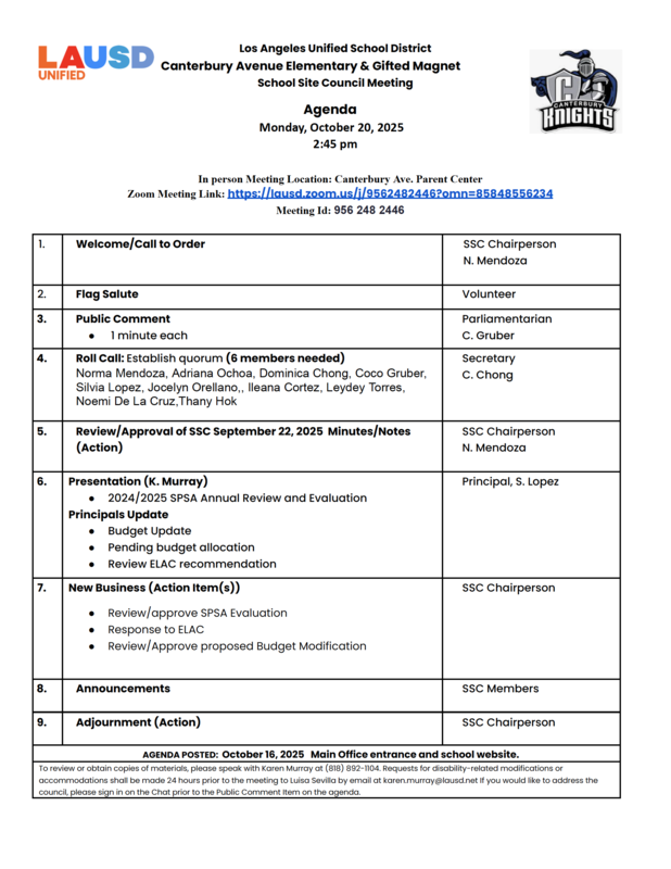 SSC Mtg 10/20/2025