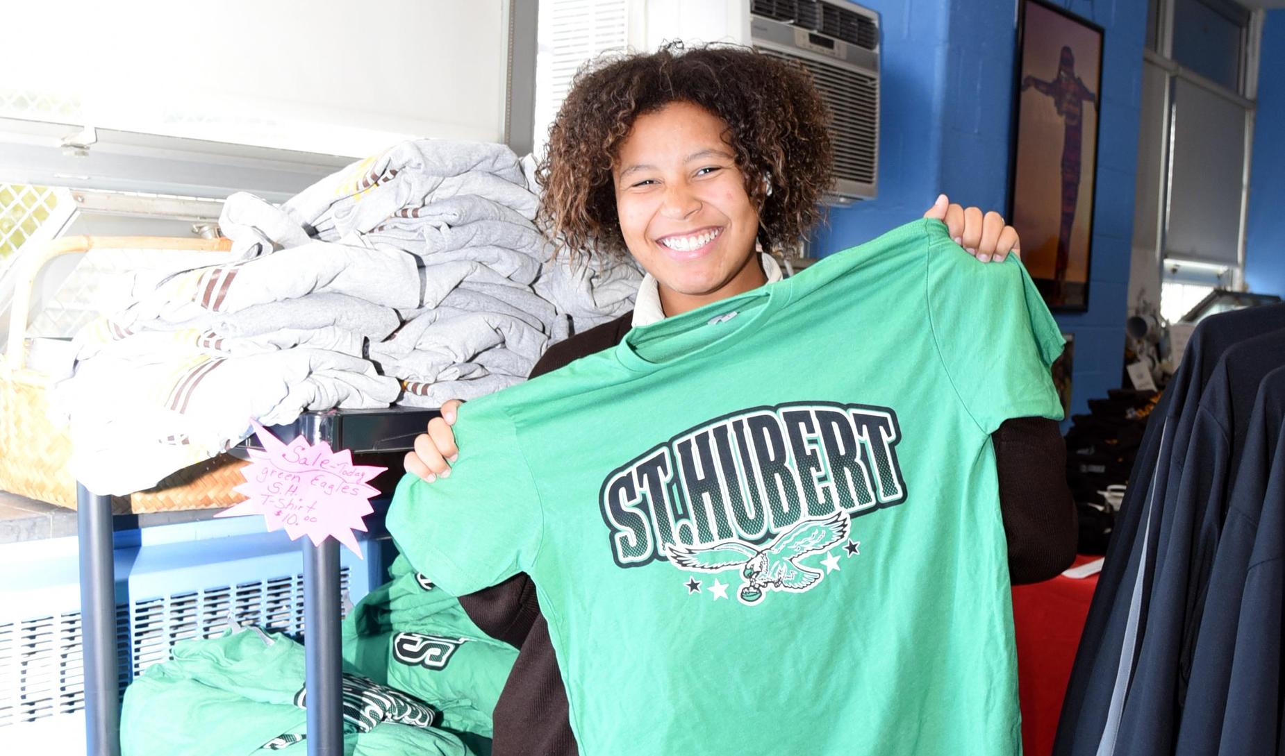 Saint Hubert student holds Philadelphia Eagles shirt in support of local team