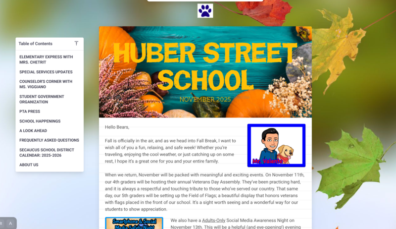 Huber St. School November Newsletter