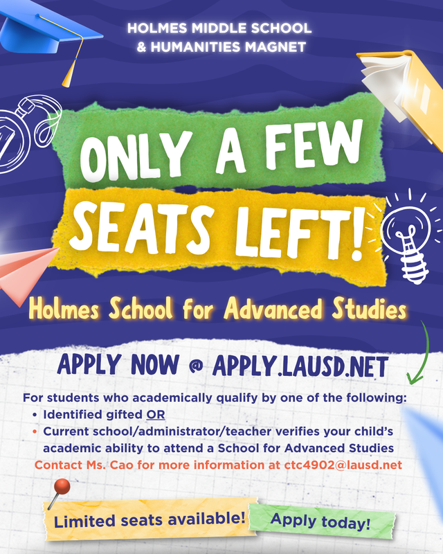Holmes Middle School SAS - A few seats left! Featured Photo