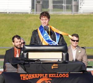 Alex Frizzell gives the student address.