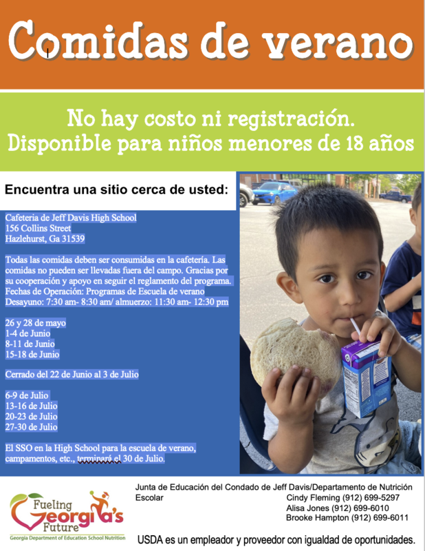 Summer PreK Meal Schedule Spanish