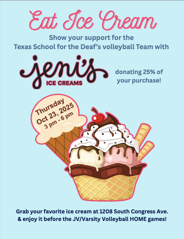 Jeni's Ice Cream = Support TSD's Volleyball Team