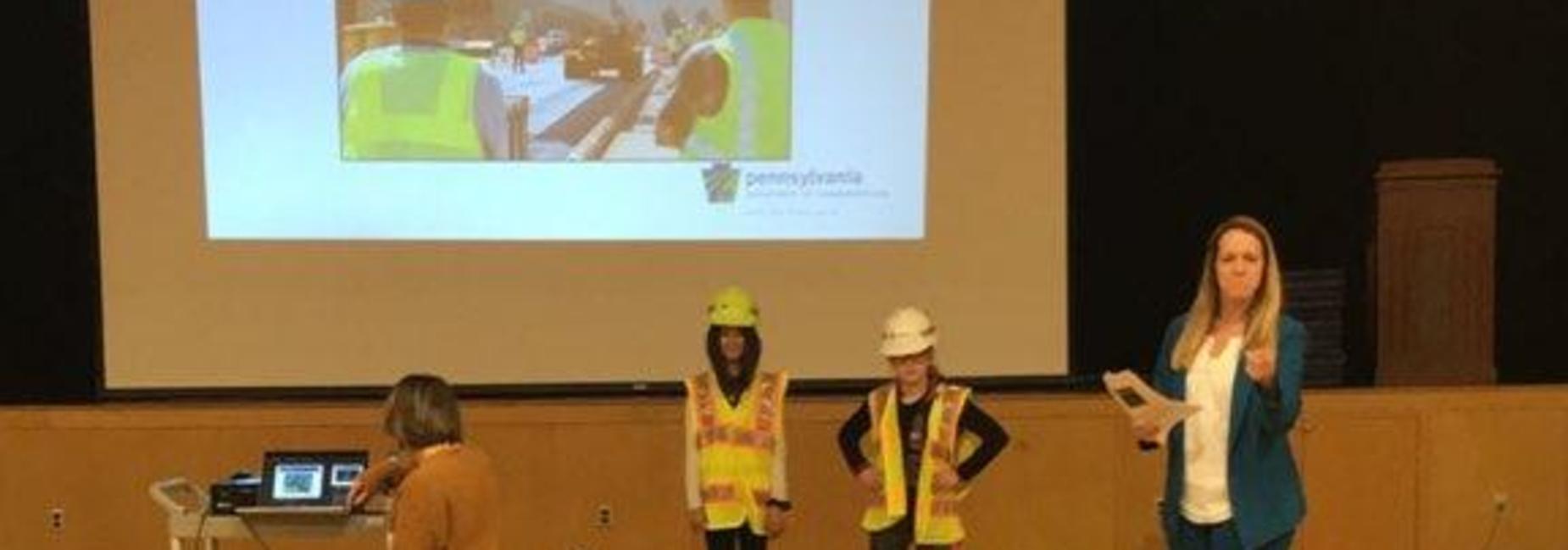 Girls' STEM day started with a presentation.