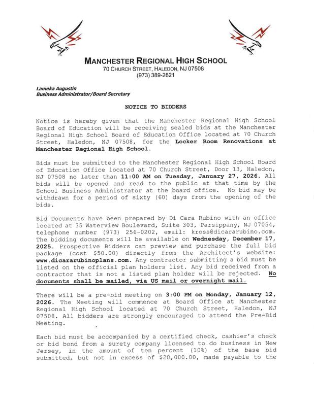 Notice to Bidders - Locker Room Renovations