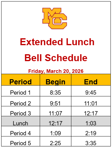 Extended Lunch Bell Schedule 3.20.26