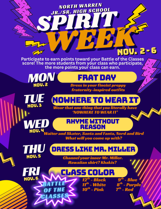 7-12 Spirit Week is November 2nd - 6th