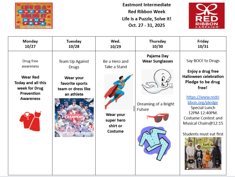 Eastmont Intermediate  Red Ribbon Week  Life is a Puzzle, Solve it!