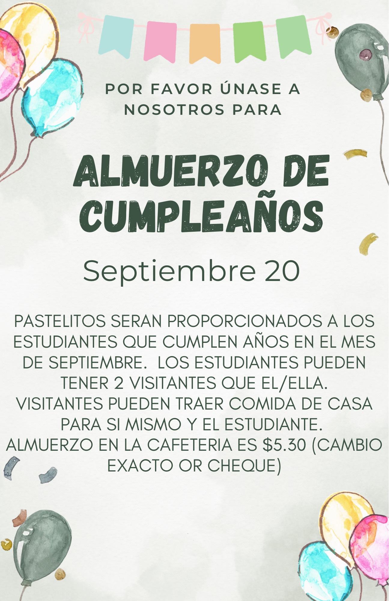 September Birthday Lunch Pinecrest Elementary School