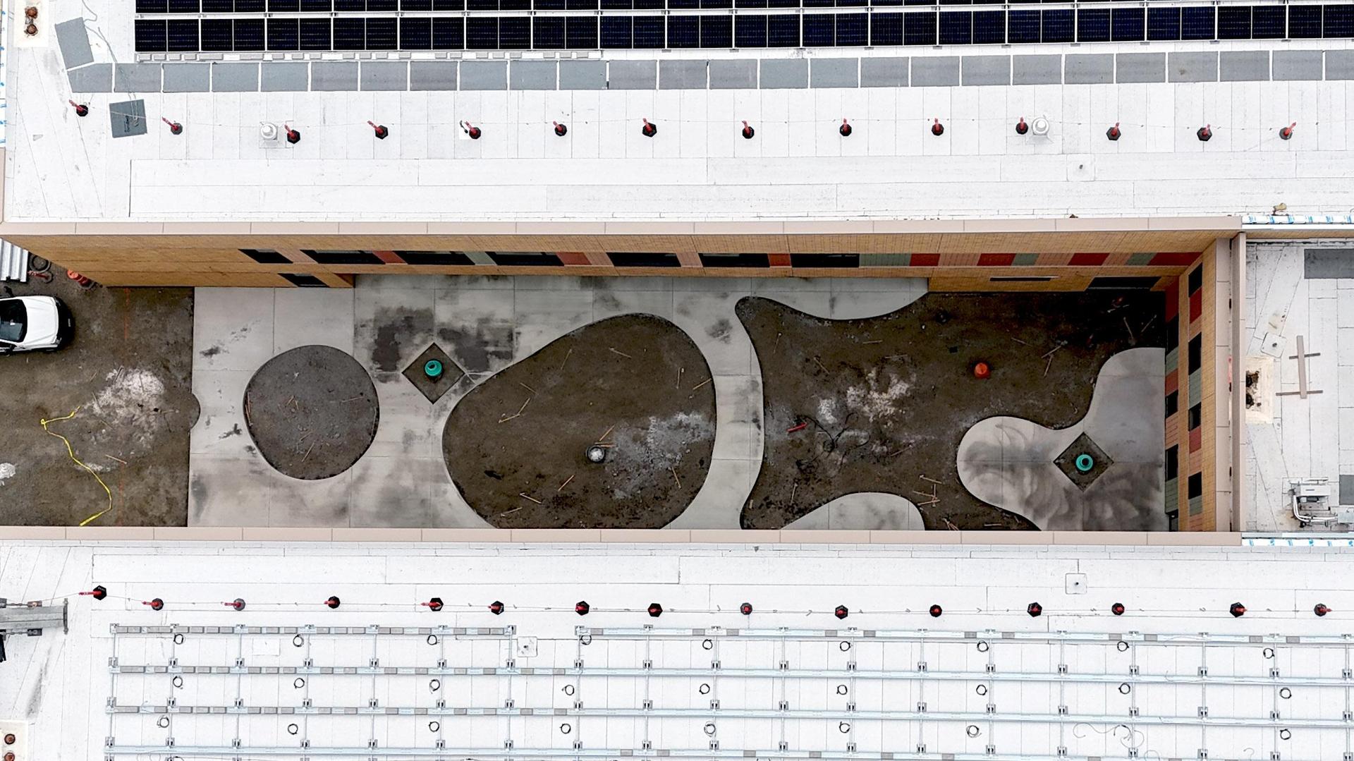 aerial view of concrete forms for pre-K play area