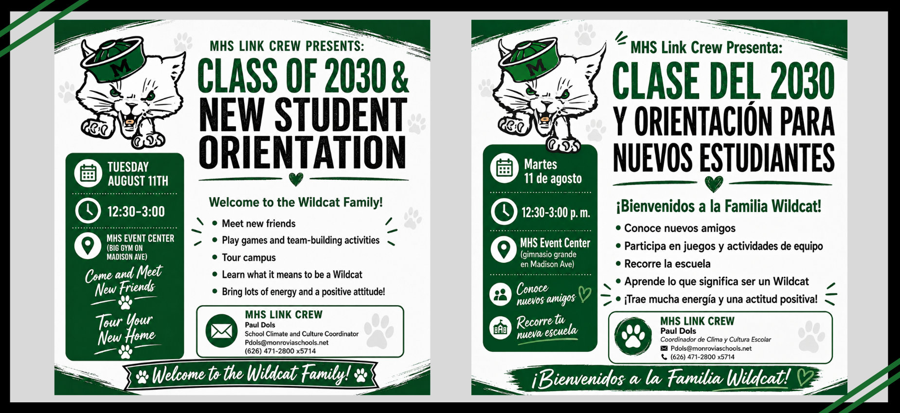 Orientation details for Class of 2030 and new students.