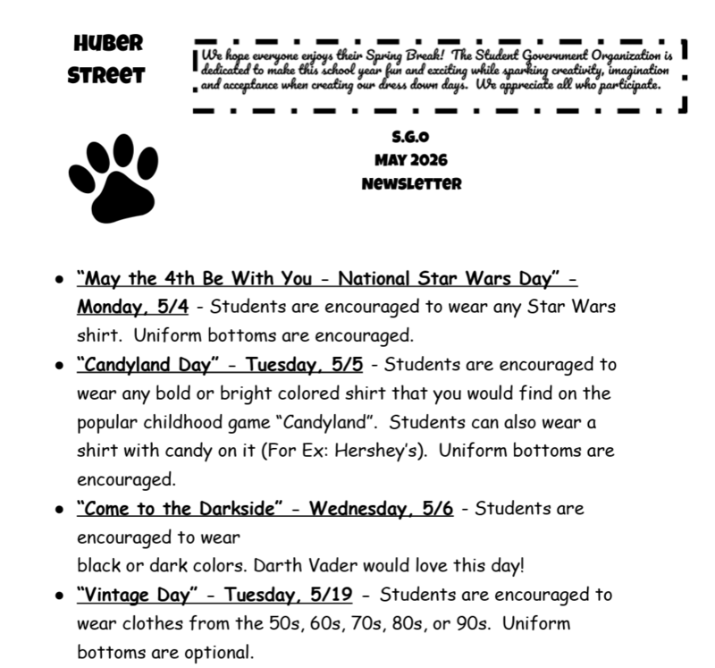 SGO May Newsletter & Dress Down Days