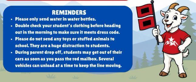 List of Reminders for the new school year with the Goat mascot image