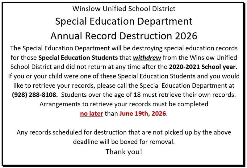 Notice of destruction of special education records Featured Photo