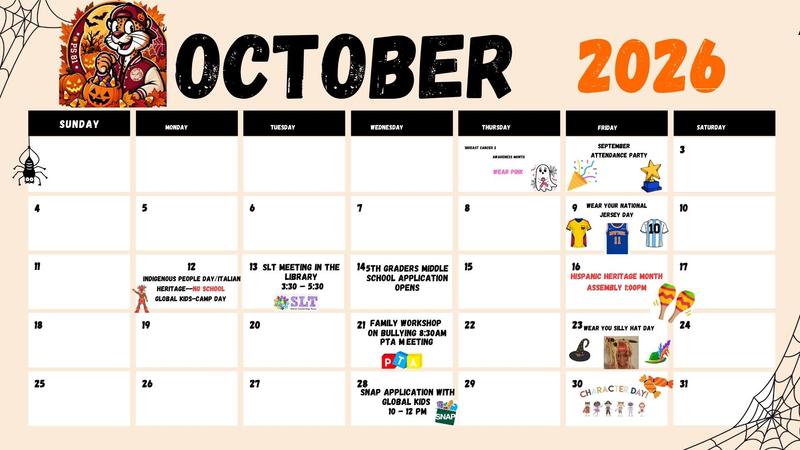 P.S 81 October Calendar - English