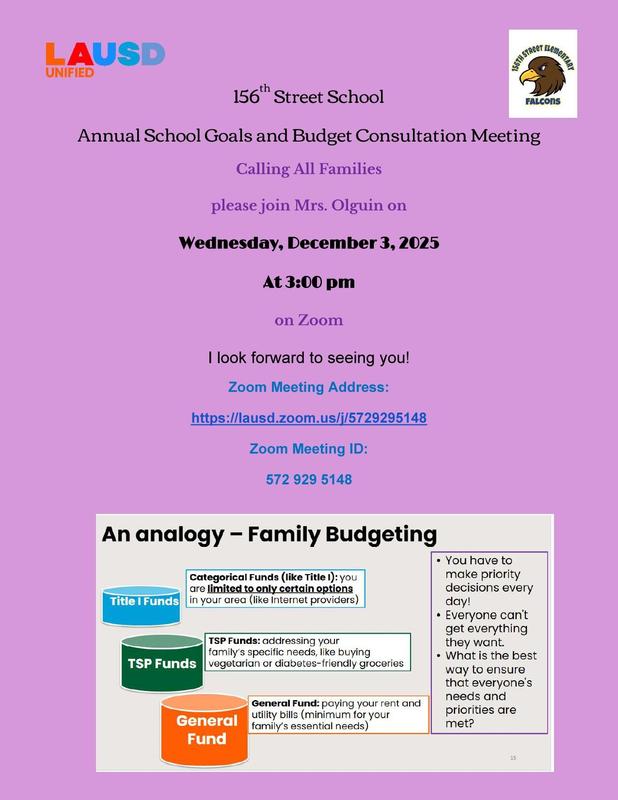 Annual School Goals and Budget Consultation Meeting on 12/3/25 at 3 pm