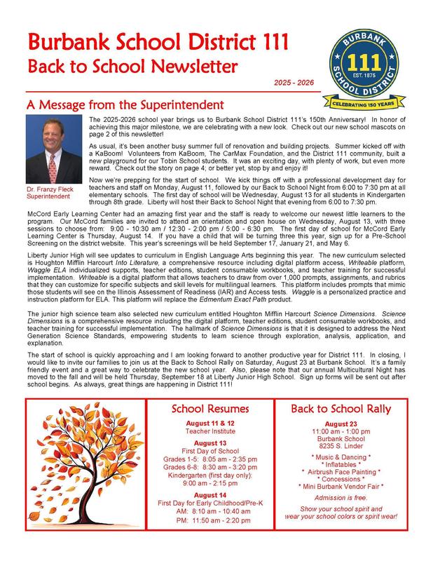 Newsletter cover page