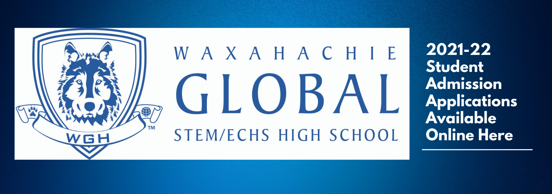 graphic with school logo reads applications available online
