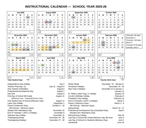 Whittier City School District Instructional calendar for 2025-2026