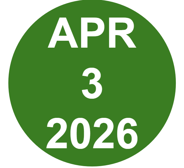 Green circle with APR 3 2026 date